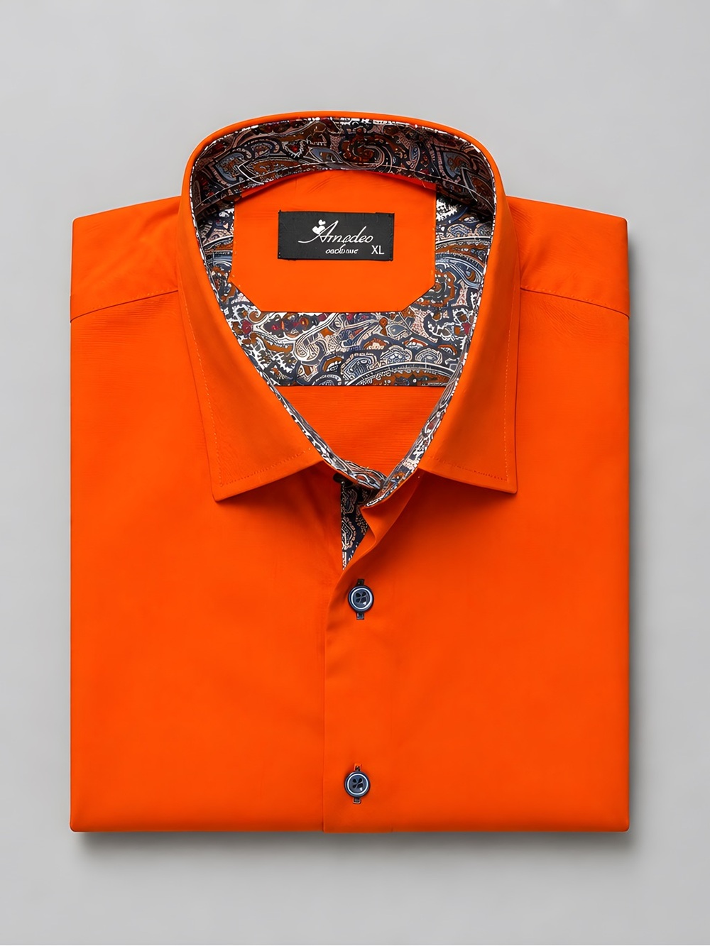 Amedeo Exclusive Men's Orange Casual Button-Down Shirt with Contrast Trim XL